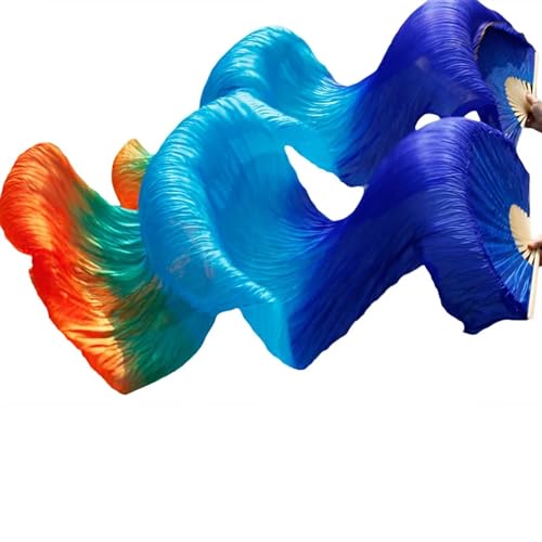 Bauchtanz Fächer 1 Paar (links + rechts) handgefertigte Bauchtanzfächer aus 100% Seide/Seidenimitat, Bambusrippen, lange Seidenfächer, 120/150/180 x 90 cm, Tanzfächer(Color20,120x90cm-Real Silk) von FREOJGU