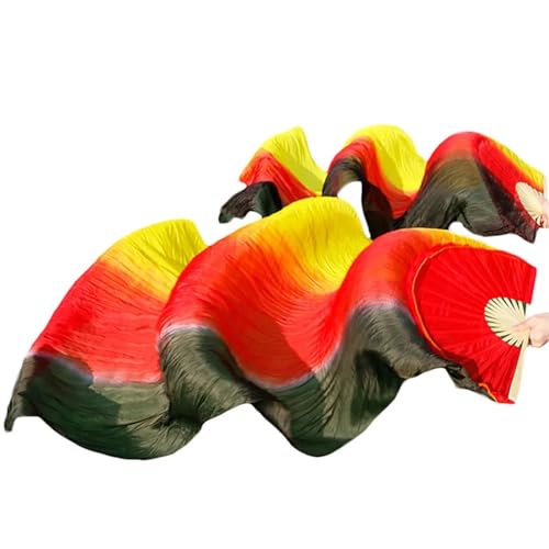 Bauchtanz Fächer 1 Paar (links + rechts) handgefertigte Bauchtanzfächer aus 100% Seide/Seidenimitat, Bambusrippen, lange Seidenfächer, 120/150/180 x 90 cm, Tanzfächer(Color4,210x90-ImitationSilk) von FREOJGU