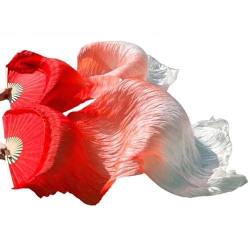 Bauchtanz Fächer 1 Paar Bauchtanz-Schleierfächer aus echter/imitationer Seide, Bambus, handgefertigt, gefärbt, Performance-Bauchtanz-Fächer aus Naturseide(1,280x90cm Real Silk) von FREOJGU