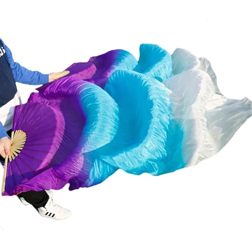 Bauchtanz Fächer 1 Paar Bauchtanz-Schleierfächer aus echter/imitationer Seide, Bambus, handgefertigt, gefärbt, Performance-Bauchtanz-Fächer aus Naturseide(2,150x90cm Real Silk) von FREOJGU