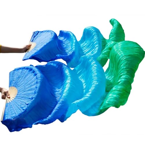 Bauchtanz Fächer 1 Paar Bauchtanz-Schleierfächer aus echter/imitationer Seide, Bambus, handgefertigt, gefärbt, Performance-Bauchtanz-Fächer aus Naturseide(5,230x90cm Real Silk) von FREOJGU