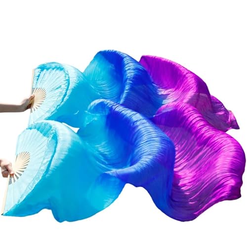 Bauchtanz Fächer 1 Paar Bauchtanz-Schleierfächer aus echter/imitationer Seide, Bambus, handgefertigt, gefärbt, Performance-Bauchtanz-Fächer aus Naturseide(Auburn,230x90cm Real Silk) von FREOJGU