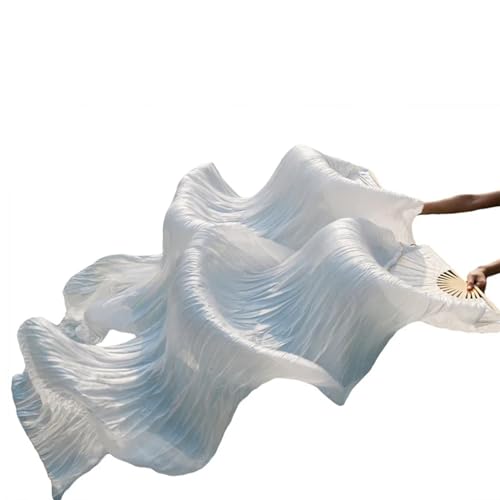 Bauchtanz Fächer 1 Paar Bauchtanz-Schleierfächer aus echter/imitationer Seide, Bambus, handgefertigt, gefärbt, Performance-Bauchtanz-Fächer aus Naturseide(Gold,230x90cm Real Silk) von FREOJGU
