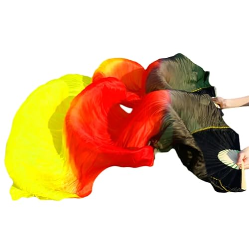 Bauchtanz Fächer 1 Paar Bauchtanz-Schleierfächer aus echter/imitationer Seide, Bambus, handgefertigt, gefärbt, Performance-Bauchtanz-Fächer aus Naturseide(Grey,280x90cm Real Silk) von FREOJGU