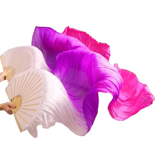 Bauchtanz Fächer 1 Paar Bauchtanz-Schleierfächer aus echter/imitationer Seide, Bambus, handgefertigt, gefärbt, Performance-Bauchtanz-Fächer aus Naturseide(White,150x90cm Real Silk) von FREOJGU