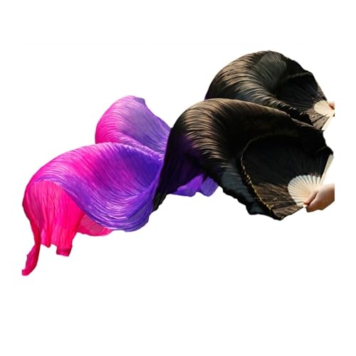 Bauchtanz Fächer 1 Paar Bauchtanz-Seidenschleierfächer aus echter Seide, klassische Größe, Bambusrippen, Seidenfächer, Tanz-Performance-Requisiten, individuell(59,150x90cm) von FREOJGU