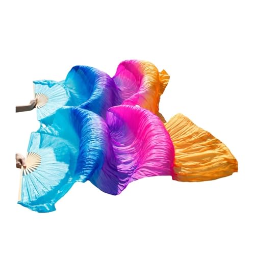 Bauchtanz Fächer 1 Paar Bauchtanz-Seidenschleierfächer aus echter Seide, klassische Größe, Bambusrippen, Seidenfächer, Tanz-Performance-Requisiten, individuell(61,120x90cm) von FREOJGU