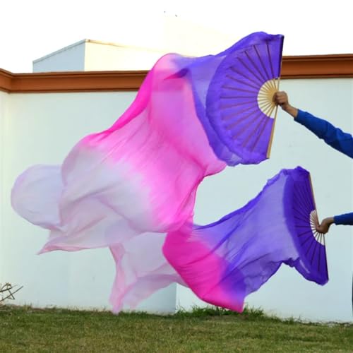 Bauchtanz Fächer 1 Stück rechte Fächer + linke 5 Größe * 0,9 m (XX'' 35'') Handbemalter Bauchtanz-Seidenfächerschleier, grüne Farbmischung(Gold,230cm-90cm) von FREOJGU