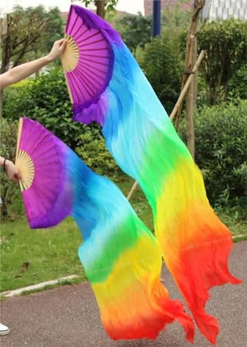 Bauchtanz Fächer 1 Stück rechte Fächer + linke 5 Größe * 0,9 m (XX'' 35'') Handbemalter Bauchtanz-Seidenfächerschleier, grüne Farbmischung(Green,230cm-90cm) von FREOJGU