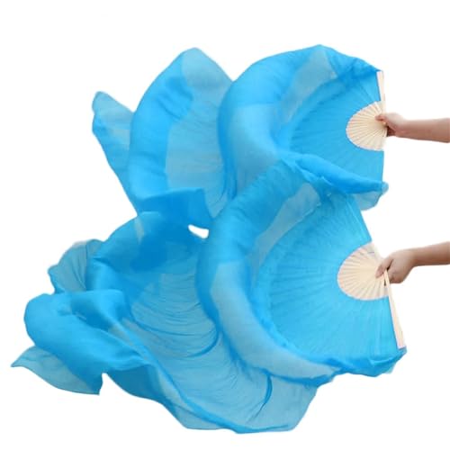 Bauchtanz Fächer 1 Stück rechte Fächer + linke 5 Größe * 0,9 m (XX'' 35'') Handbemalter Bauchtanz-Seidenfächerschleier, grüne Farbmischung(Light Green,120cm-90cm) von FREOJGU