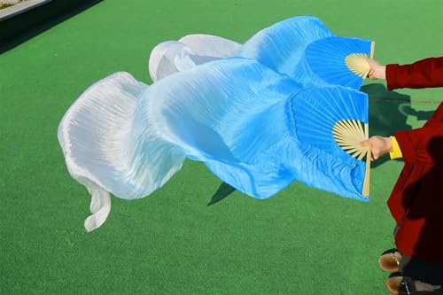 Bauchtanz Fächer 1 Stück rechte Fächer + linke 5 Größe * 0,9 m (XX'' 35'') Handbemalter Bauchtanz-Seidenfächerschleier, grüne Farbmischung(Orange,280cm-90cm) von FREOJGU