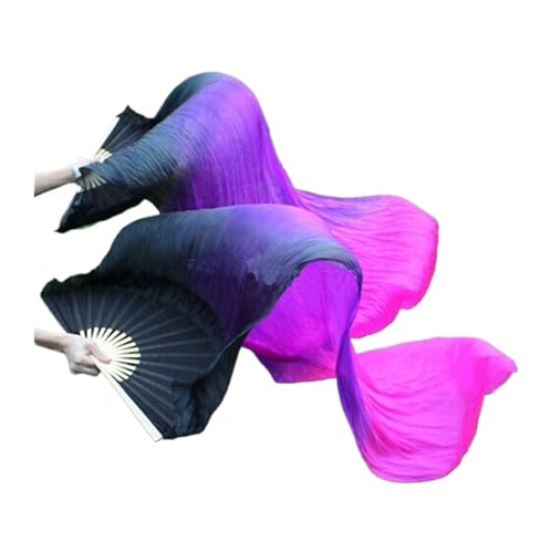 Bauchtanz Fächer 180 cm Bauchtanz China Echtseide Fächerschleier Stock Seidenfächer Schwarz Lila Fuchsia von FREOJGU
