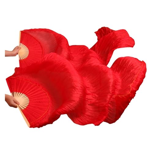 Bauchtanz Fächer Bauchtanz-Fächer aus 100% natürlicher Seide, 1 Paar Bauchtanz-Fächer, 180 x 90 cm, handgefertigte Tanz-Requisiten, reine rote Farbe, 5 Größen(XXL) von FREOJGU