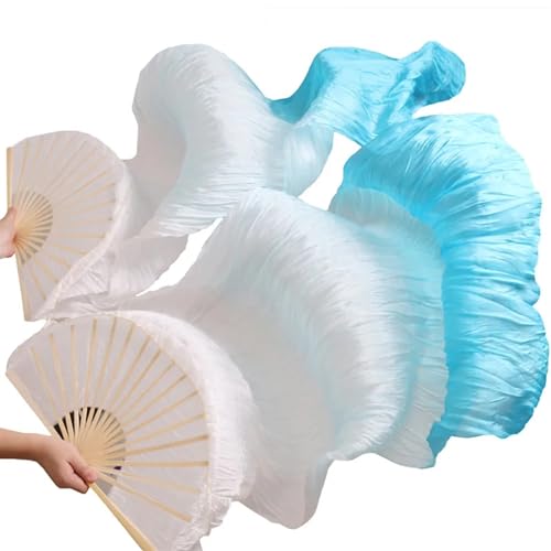 Bauchtanz Fächer Bauchtanz-Schleier-Fächer aus echter Seide/Kunstseide, Bambusrippen, handgefertigt, gefärbter Performance-Fächer, Bauchtanz-Seide(10a,M-150x90cmReal Silk) von FREOJGU