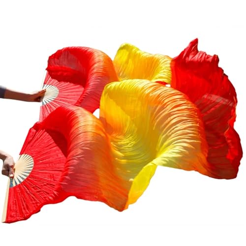 Bauchtanz Fächer Bauchtanz-Schleier-Fächer aus echter Seide/Kunstseide, Bambusrippen, handgefertigt, gefärbter Performance-Fächer, Bauchtanz-Seide(12d,L-180x90cmReal Silk) von FREOJGU