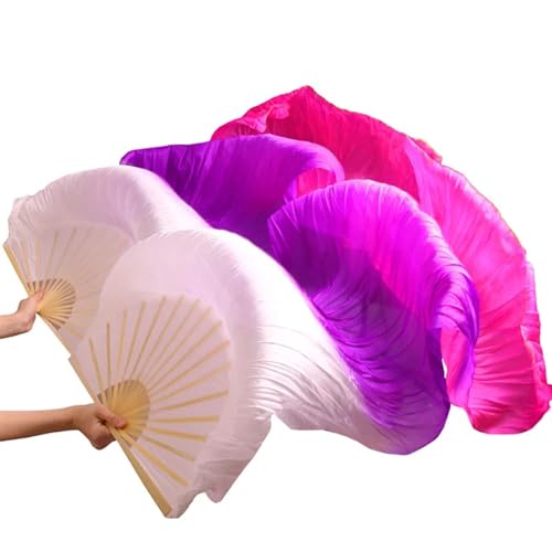 Bauchtanz Fächer Bauchtanz-Schleier-Fächer aus echter Seide/Kunstseide, Bambusrippen, handgefertigt, gefärbter Performance-Fächer, Bauchtanz-Seide(13c,L-180x90cmReal Silk) von FREOJGU