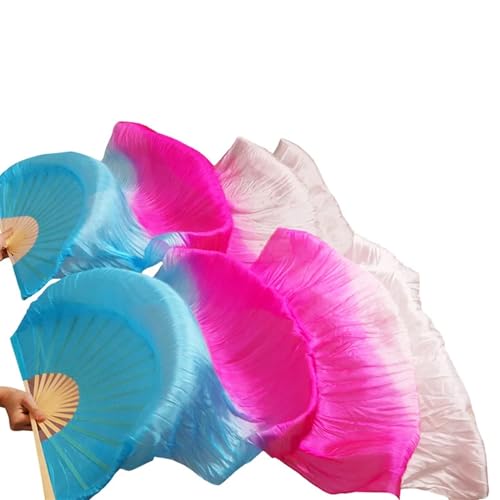 Bauchtanz Fächer Bauchtanz-Schleier-Fächer aus echter Seide/Kunstseide, Bambusrippen, handgefertigt, gefärbter Performance-Fächer, Bauchtanz-Seide(14b,M-150x90cmReal Silk) von FREOJGU