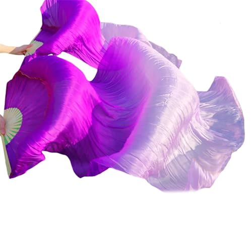 Bauchtanz Fächer Bauchtanz-Schleier-Fächer aus echter Seide/Kunstseide, Bambusrippen, handgefertigt, gefärbter Performance-Fächer, Bauchtanz-Seide(16c,S-120x90cmReal Silk) von FREOJGU
