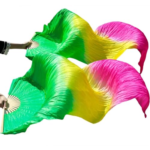 Bauchtanz Fächer Bauchtanz-Schleier-Fächer aus echter Seide/Kunstseide, Bambusrippen, handgefertigt, gefärbter Performance-Fächer, Bauchtanz-Seide(17d,XL-230x90cmReal Silk) von FREOJGU