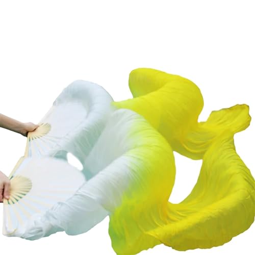 Bauchtanz Fächer Bauchtanz-Schleier-Fächer aus echter Seide/Kunstseide, Bambusrippen, handgefertigt, gefärbter Performance-Fächer, Bauchtanz-Seide(18b,L-180x90cmReal Silk) von FREOJGU