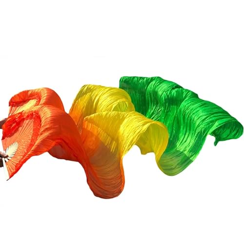 Bauchtanz Fächer Bauchtanz-Schleier-Fächer aus echter Seide/Kunstseide, Bambusrippen, handgefertigt, gefärbter Performance-Fächer, Bauchtanz-Seide(19d,S-120x90cmReal Silk) von FREOJGU