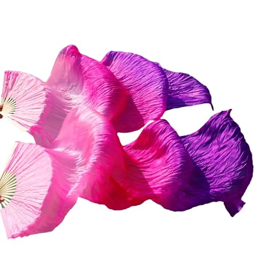 Bauchtanz Fächer Bauchtanz-Schleier-Fächer aus echter Seide/Kunstseide, Bambusrippen, handgefertigt, gefärbter Performance-Fächer, Bauchtanz-Seide(21b,XL-230x90cmReal Silk) von FREOJGU