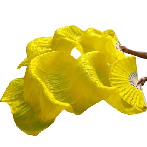 Bauchtanz Fächer Bauchtanz-Schleier-Fächer aus echter Seide/Kunstseide, Bambusrippen, handgefertigt, gefärbter Performance-Fächer, Bauchtanz-Seide(24a,XL-230x90cmReal Silk) von FREOJGU