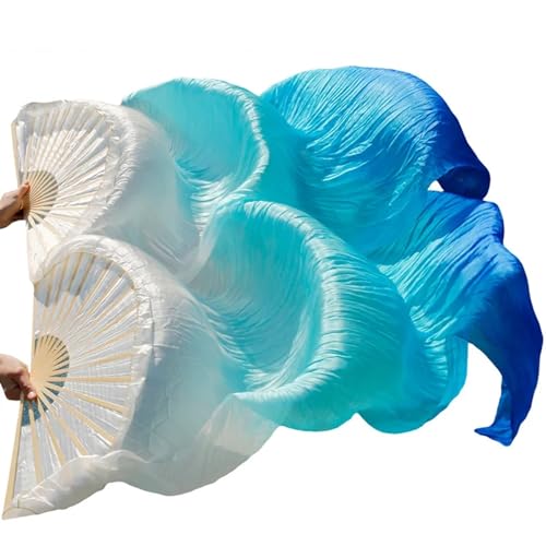 Bauchtanz Fächer Bauchtanz-Schleier-Fächer aus echter Seide/Kunstseide, Bambusrippen, handgefertigt, gefärbter Performance-Fächer, Bauchtanz-Seide(3a,XL-230x90cmReal Silk) von FREOJGU