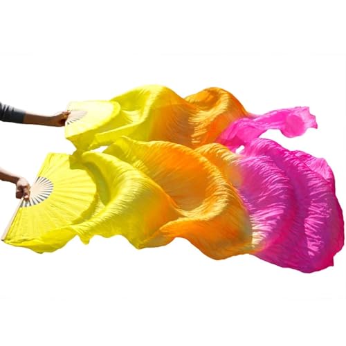 Bauchtanz Fächer Bauchtanz-Schleier-Fächer aus echter Seide/Kunstseide, Bambusrippen, handgefertigt, gefärbter Performance-Fächer, Bauchtanz-Seide(5c,L-180x90cmReal Silk) von FREOJGU