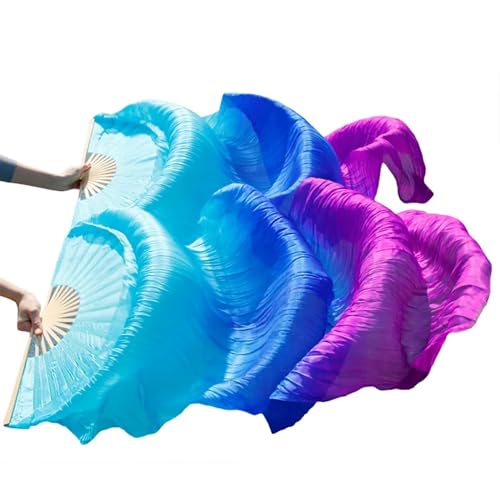 Bauchtanz Fächer Bauchtanz-Schleier-Fächer aus echter Seide/Kunstseide, Bambusrippen, handgefertigt, gefärbter Performance-Fächer, Bauchtanz-Seide(6a,XL-230x90cmReal Silk) von FREOJGU