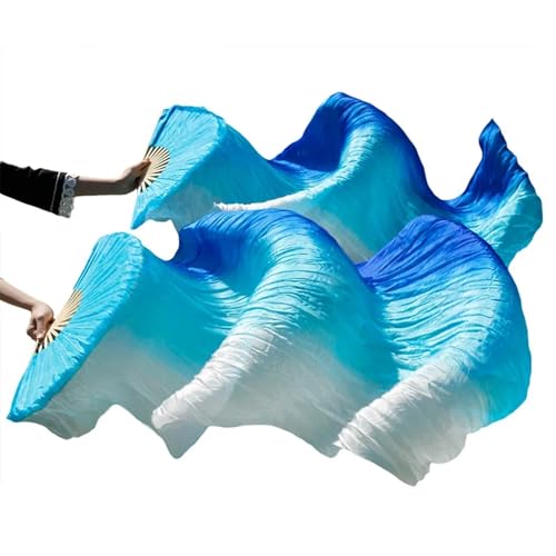 Bauchtanz Fächer Bauchtanz-Schleier-Fächer aus echter Seide/Kunstseide, Bambusrippen, handgefertigt, gefärbter Performance-Fächer, Bauchtanz-Seide(8a,S-120x90cmReal Silk) von FREOJGU