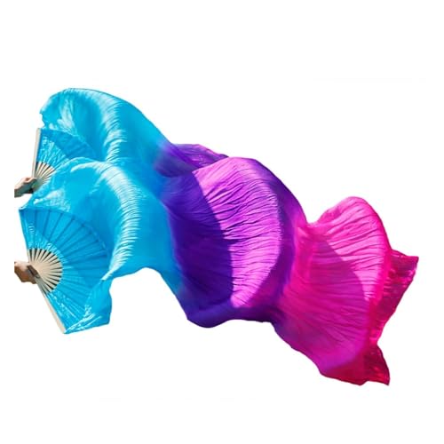 Bauchtanz Fächer Bauchtanz-Seidenfächer aus echter Seide, lange Seidenfächer, handgefertigte Tanzfächer mit Farbverlauf(Green,230x90cm Real Silk) von FREOJGU