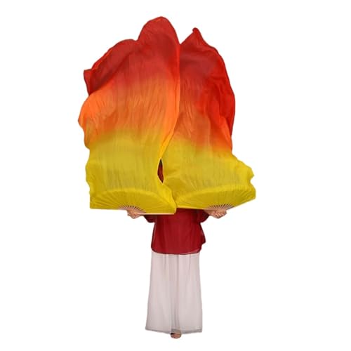 Bauchtanz Fächer Bauchtanz-Seidenschleier, Fächerpaare aus 100% Seide (1L + 1R), leichtes, fließendes Bauchtanz-Kostümzubehör for Musikstudio, Kirche, Lob(Gold,210cmX90cm) von FREOJGU