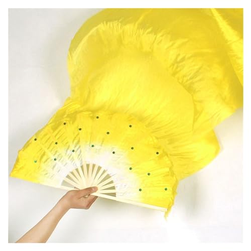 Bauchtanz Fächer Bunte handgemachte Frauen Bauchtanz Fans Werkzeug Simulation Seide Bambus lange Schleier Fans for Frauen for Tanzliebhaber(Yellow) von FREOJGU