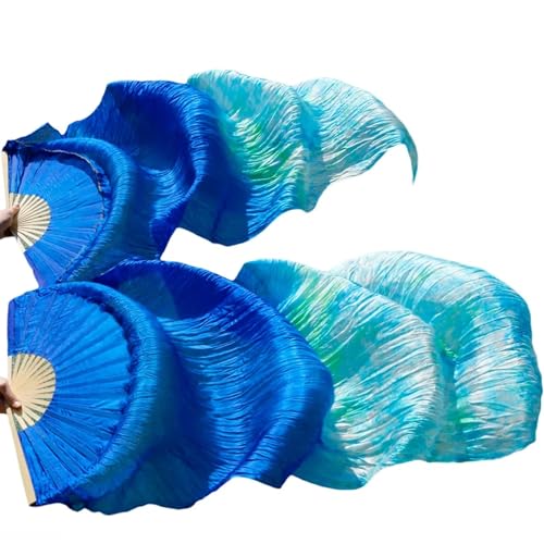 Bauchtanz Fächer Chinesische Seidenschleier-Tanzfächer, Paar Bauchtanzfächer, gemischte Farben(Blue,XL-230cm-1pair(2pcs)) von FREOJGU
