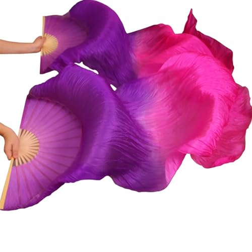 Bauchtanz Fächer Handmade Women Silk Belly Dance Fan Real Veils 1 Pair(Deep Purple,S-120cm-1pair(2pcs)) von FREOJGU