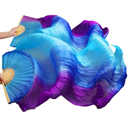 Bauchtanz Fächer Handmade Women Silk Belly Dance Fan Real Veils 1 Pair(Green,XL-230cm-1pair(2pcs)) von FREOJGU
