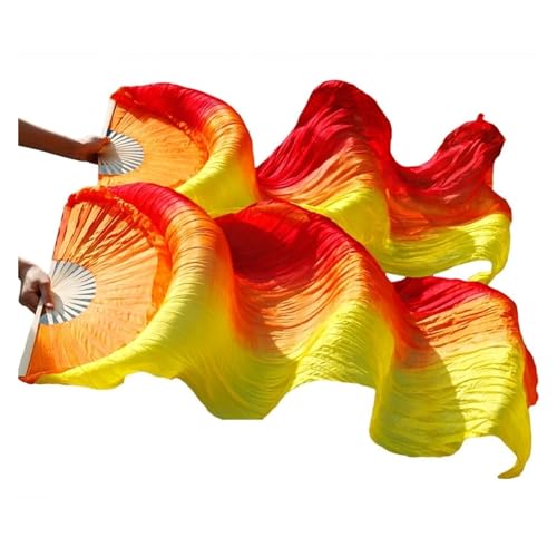 Bauchtanz Fächer Kind Frauen Bauchtanz-Fan 1-Paar-Farbverlauf-Farbdancer-Praxis lange Nachahmung Seidenventilatoren(11,1 pair-240x90cm) von FREOJGU