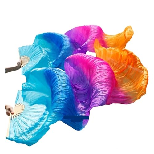Bauchtanz Fächer Kind Frauen Bauchtanz-Fan 1-Paar-Farbverlauf-Farbdancer-Praxis lange Nachahmung Seidenventilatoren(20,1 pair-210x90cm) von FREOJGU
