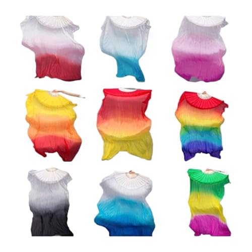 Bauchtanz Fächer Kinder Frauen Bauch Tanzen Fächer Schleier 1 Pair Gradient Farbton Tänzerin Praxis lange Fan Requisiten 120cm / 150 cm 180cm(MULTI,150cm Polyester Fan) von FREOJGU