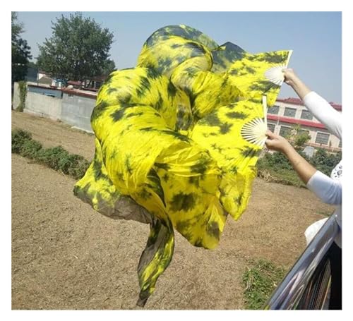 Bauchtanz Fächer Professionelle Bauchtanz-Seiden-Fächerschleier, schwarze Blume, grüner Hintergrund, Bauchtanz, lange Fächer, verschiedene Größen(Auburn,210cm) von FREOJGU