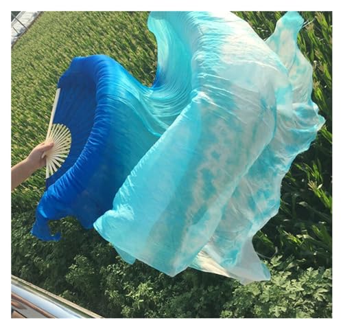 Bauchtanz Fächer Professionelle Bauchtanz-Seiden-Fächerschleier, schwarze Blume, grüner Hintergrund, Bauchtanz, lange Fächer, verschiedene Größen(Blue,120cm) von FREOJGU