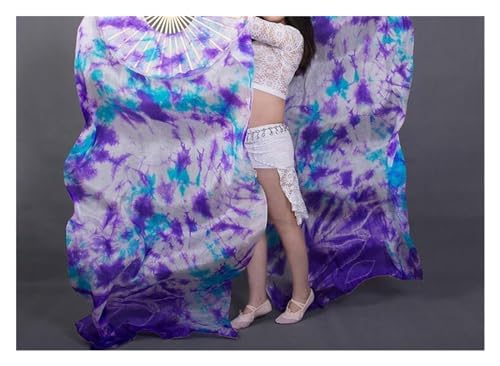 Bauchtanz Fächer Professionelle Bauchtanz-Seiden-Fächerschleier, schwarze Blume, grüner Hintergrund, Bauchtanz, lange Fächer, verschiedene Größen(Light Green,210cm) von FREOJGU
