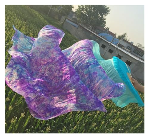 Bauchtanz Fächer Professionelle Bauchtanz-Seiden-Fächerschleier, schwarze Blume, grüner Hintergrund, Bauchtanz, lange Fächer, verschiedene Größen(Purple,180cm(71 Inch)) von FREOJGU