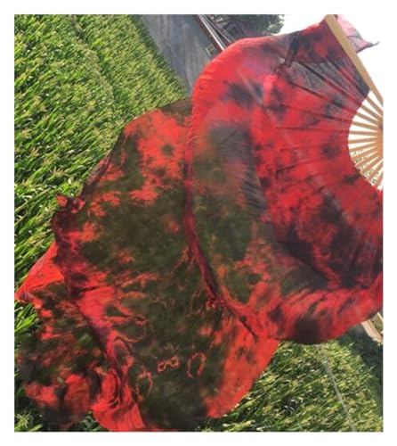 Bauchtanz Fächer Professionelle Bauchtanz-Seiden-Fächerschleier, schwarze Blume, grüner Hintergrund, Bauchtanz, lange Fächer, verschiedene Größen(Red,120cm) von FREOJGU