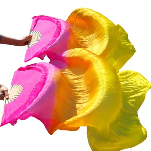 Bauchtanz Fächer Stil Bauchtanz-Seidenfächer, echte Seide, lange Seidenfächer, handgefertigt, Farbverlauf, Tanzfächer(20,250- Imitation Silk) von FREOJGU