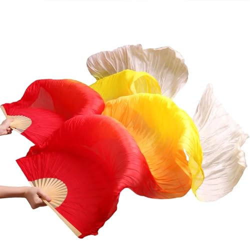 Bauchtanz Fächer Stil Bauchtanz-Seidenfächer, echte Seide, lange Seidenfächer, handgefertigt, Farbverlauf, Tanzfächer(7,XL-230x90 Real Silk) von FREOJGU