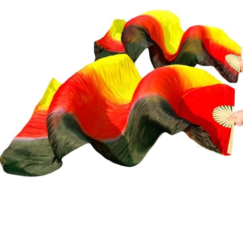 Bauchtanz Fächer Tanzfächer aus echter Seide/Seidenimitat, 1 Paar, links und rechts, handgefertigt, Bauchtanzfächer gefärbter Seide, 120/150/180 cm(Color9,120x90cm Real Silk) von FREOJGU
