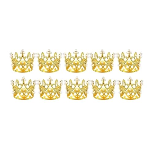 Geburtstag Accessoires 20 Stücke Mini Krone Kuchen Dekoration Perle Tiara Gold Silber Kronen Topper for Haarschmuck Hochzeit Geburtstagsparty(10Pcs-Gold) von FREOJGU