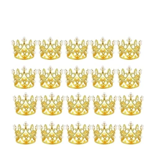 Geburtstag Accessoires 20 Stücke Mini Krone Kuchen Dekoration Perle Tiara Gold Silber Kronen Topper for Haarschmuck Hochzeit Geburtstagsparty(20Pcs-Gold) von FREOJGU